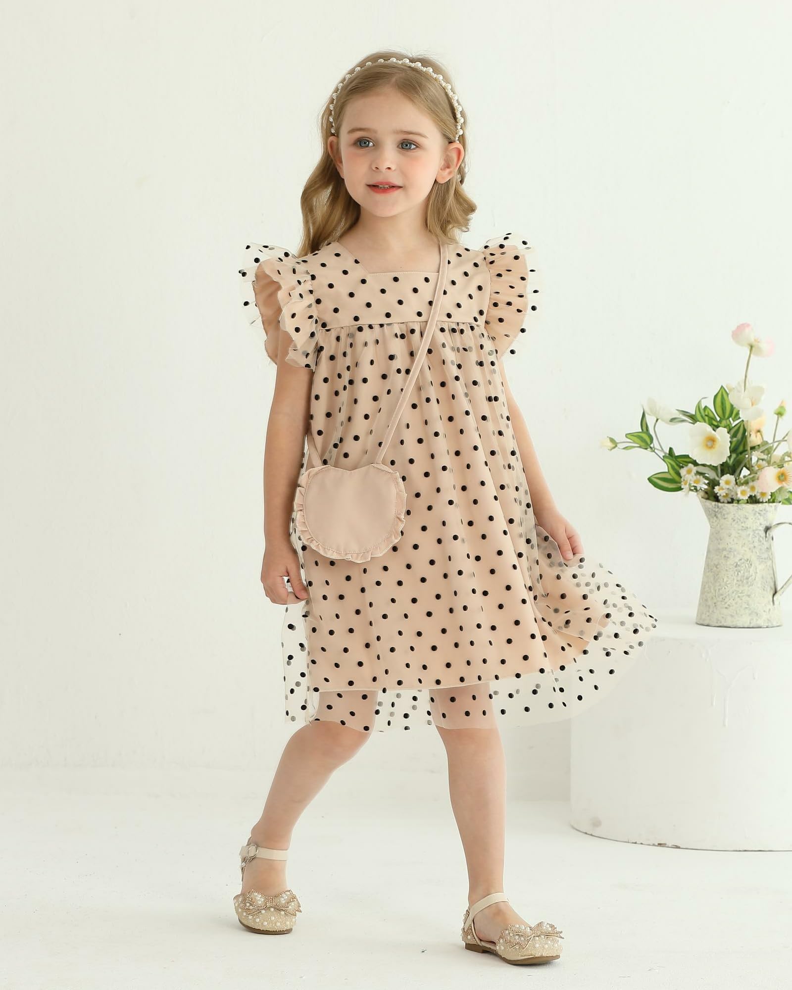 Kucnuzki Toddler Girl Dress 2t 3t Girl Clothes Cute Ruffle Tutu Fairy Princess Polka Dot Swing Beach Dress for Toddler Summer Two Piece Outfit Casual Sun Dress
