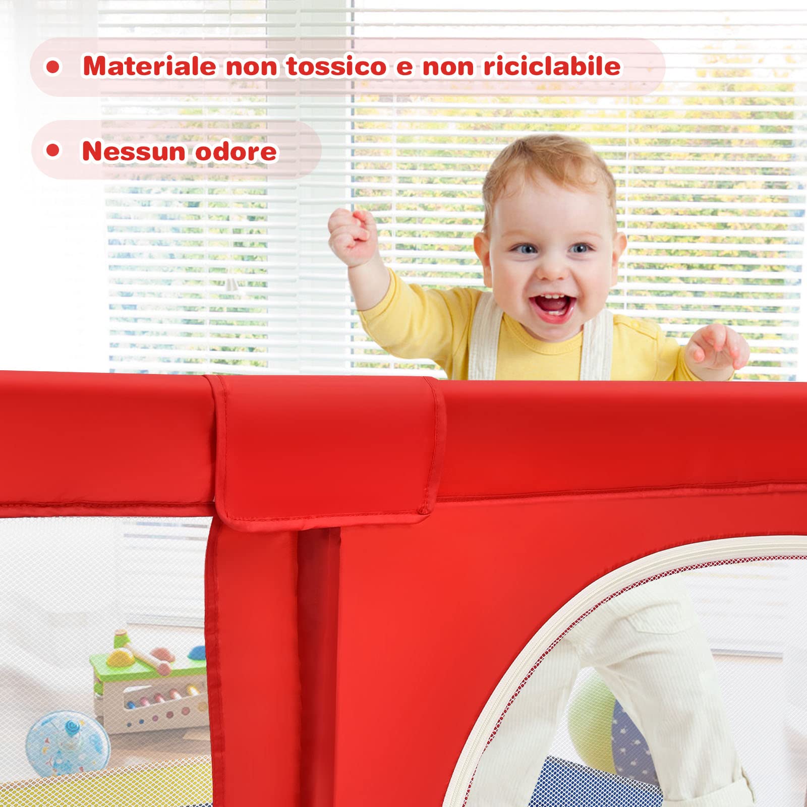 RELAX4LIFE Box per Bambini con 50 Palline,2 Anelli,2 Entrate Laterali con Chiusura Lampo,Rete Traspirante, Centro di Attività (Colorato, 190x120cm)