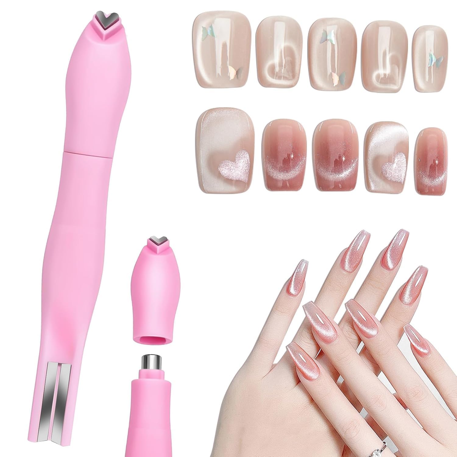 NAILWIND 3 in 1 Cat Eye Nail Magnet, Versatile Magnet Tool for Cat Eye Polish Heart Shaped Round Multifunctional Accessories for Studio Home for Women Girls