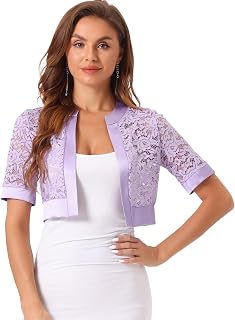 Allegra K Bolero Shrug für Damen Satin Panel Kurzarm Spitze Cardigan