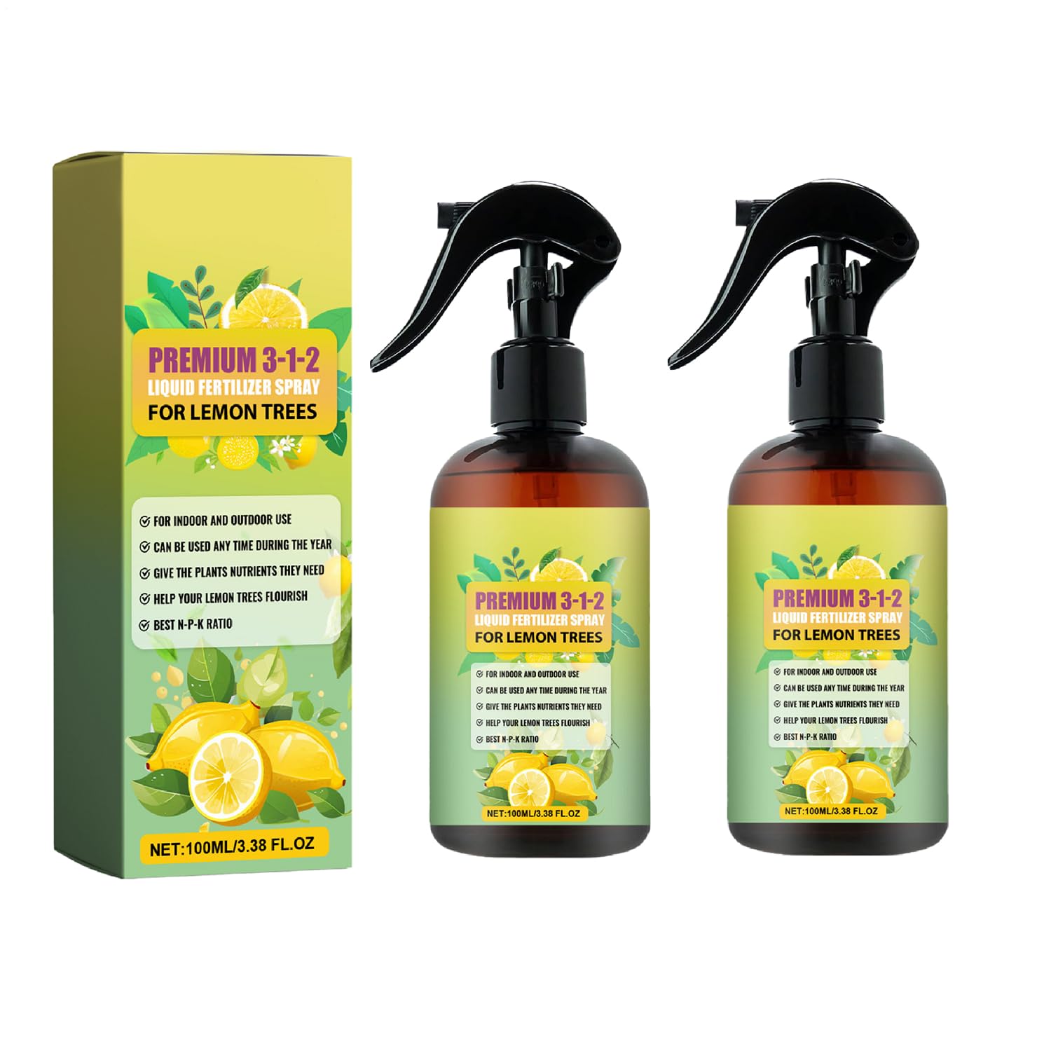 Lemon Tree Spray, 2x100ml Liquid Fertilizer Sprayer For Citrus Limon Trees, Liquid Plant Food Fertiliser For All Citrus Trees For Healthy Leaves And Root Growth Indoor And Outdoor