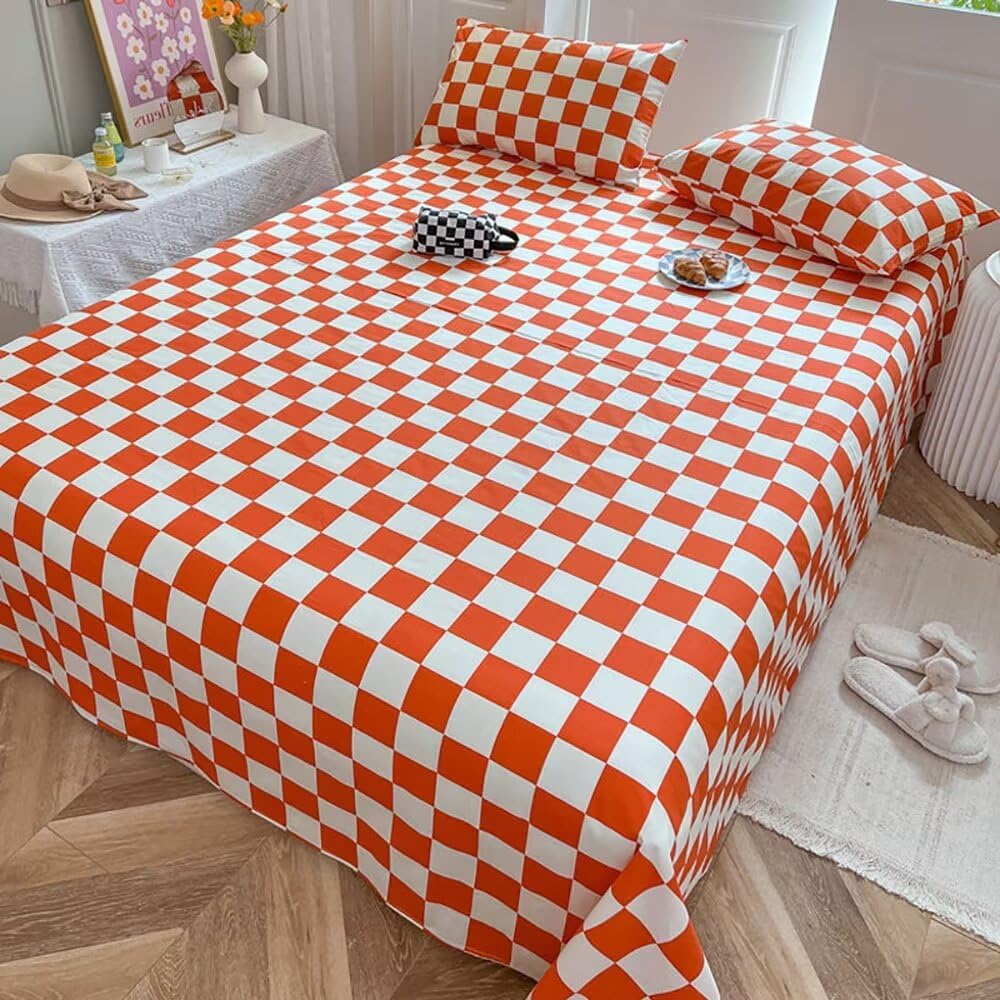 Houseri Burnt Orange Plaid Sheet Set Full Size White and Rust Buffalo Checkered Fitted Sheets Full Reddish Brown Grid Mattress Cover Terracotta Chessboard Sheet Sets Full 4 Pcs with Pillowcases