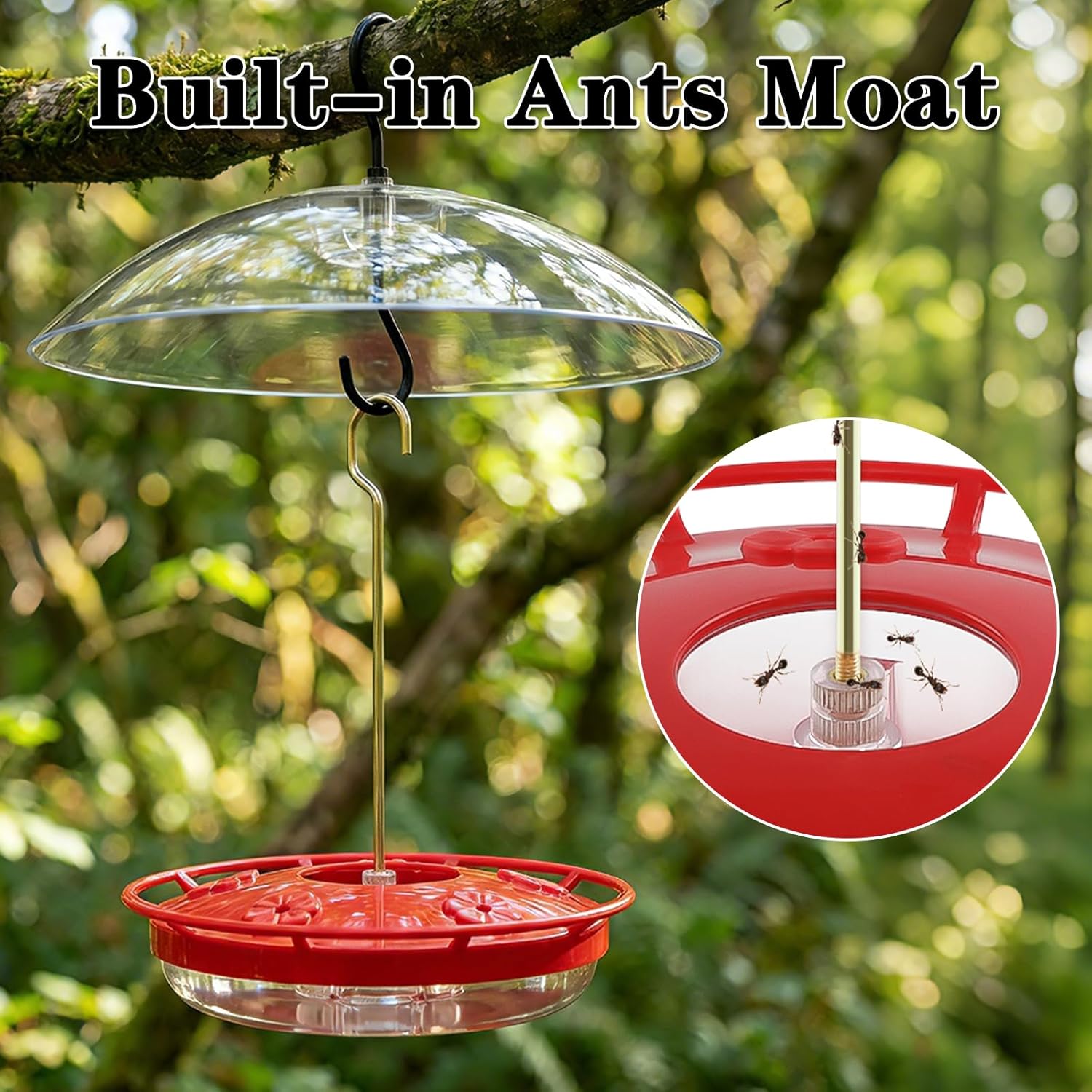 FEED GARDEN 16oz Hummingbird Feeder for Outdoors – Leak-Resistant with Rainproof Dome, Ant Moat & 5 Feeding Ports, Easy Fill & Clean Hanging Nectar Feeder