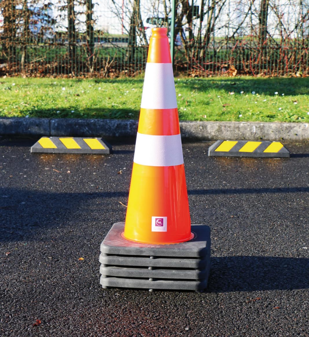 AUA SIGNALETIQUE - Cône De Signalisation Réfléchissant Classe 2 - Hauteur 75 cm - Base Noire Lestée 3,2 Kg - Cône de sécurité Chantier K5A (1)