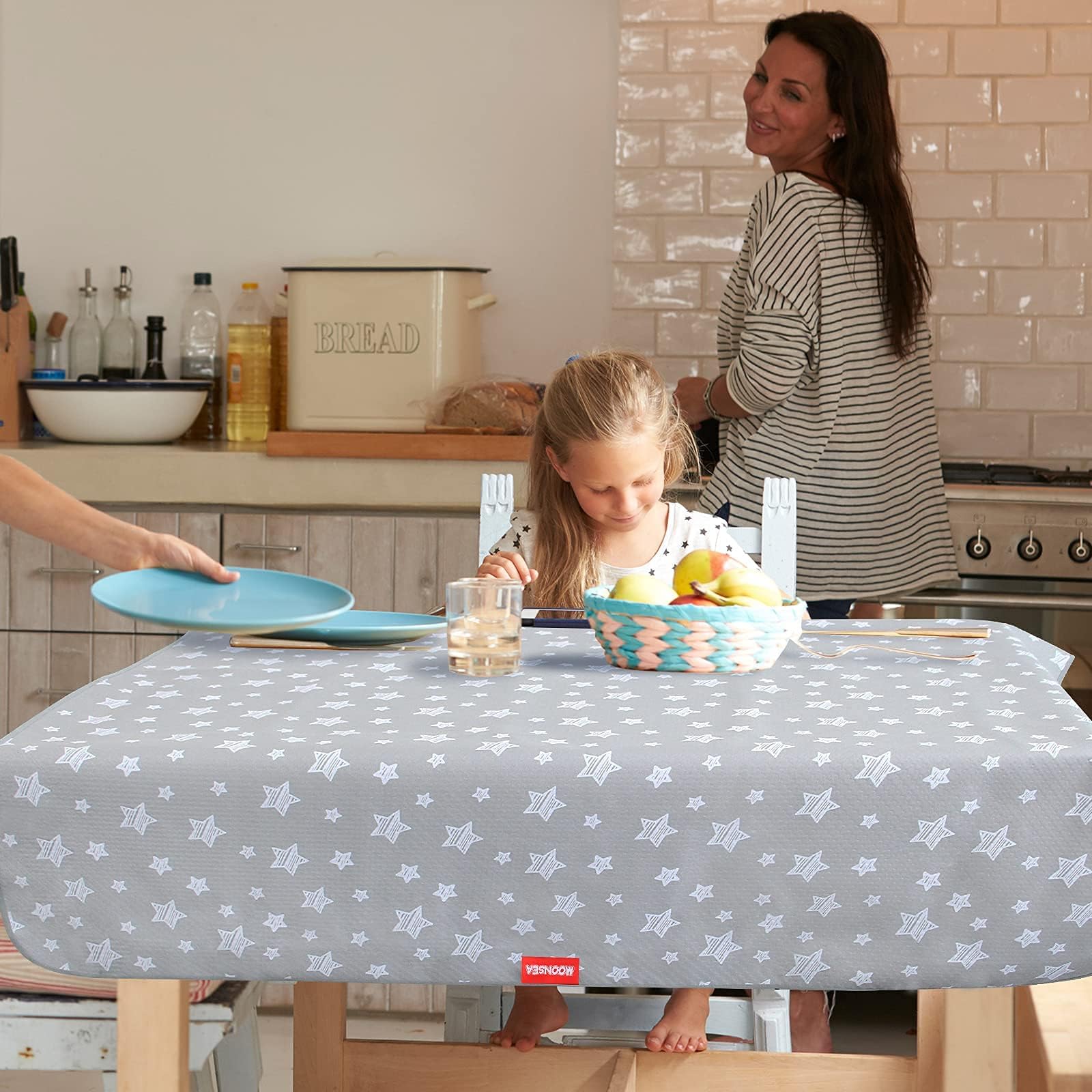 Tapis anti-éclaboussures pour dessous de chaise haute, antidérapant et imperméable, lavable, portable, tapis de pique-nique pour art de bébé, artisanat, jeu, 106,7 x 117,8 cm – Étoile grise