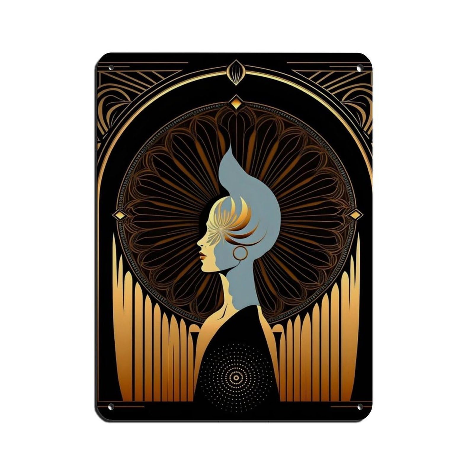 Gold Art Deco Poster,Vintage Art Deco (3) Tin Sign Vintage Metal Pub Club Cafe Bar Home Wall Art Decoration Poster Retro 12x16inch(30x40cm)