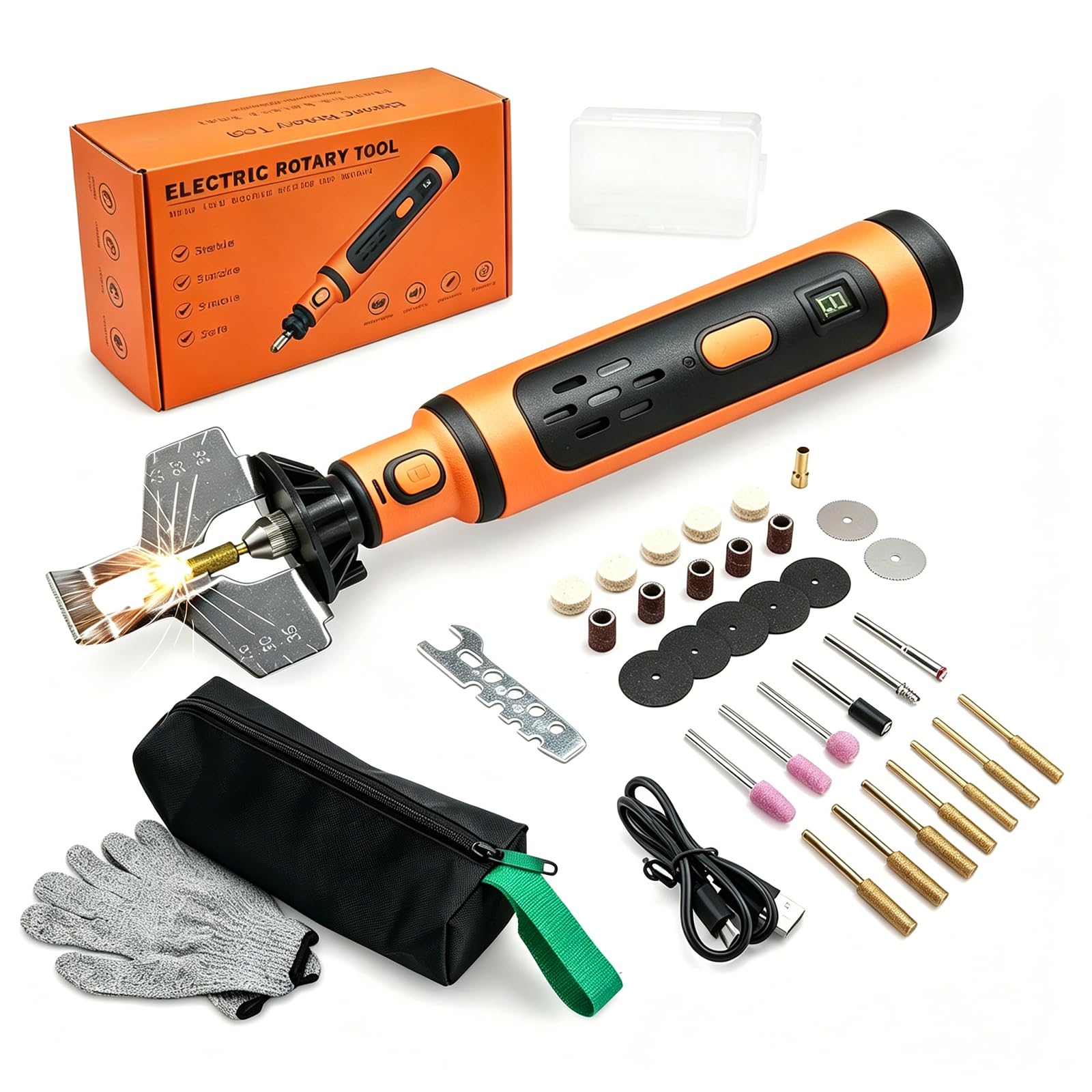 STKR Sharpene - Kit per affilare motosega elettrica con 7 punte diamantate rivestite in titanio, chiave inglese ed eBook, borsa per la conservazione e guanti di sicurezza, ottima idea regalo