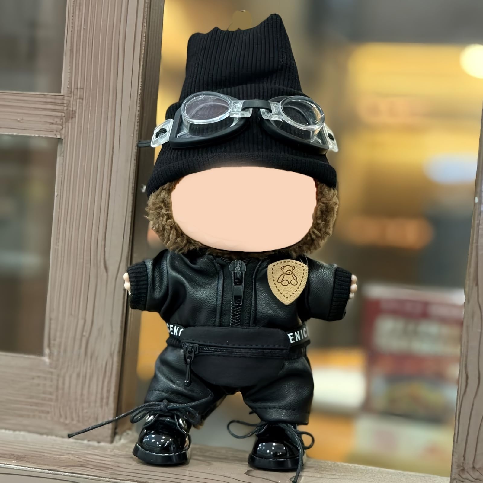 ラブブ服　着せ替え　黒　6pcフル　帽子　上下　メガネ　バッグ　靴　現品限り Amazon.co.jp: ぬいぐるみ服 ラブブ 17cm 着せ替え服 オートバイ着 6点