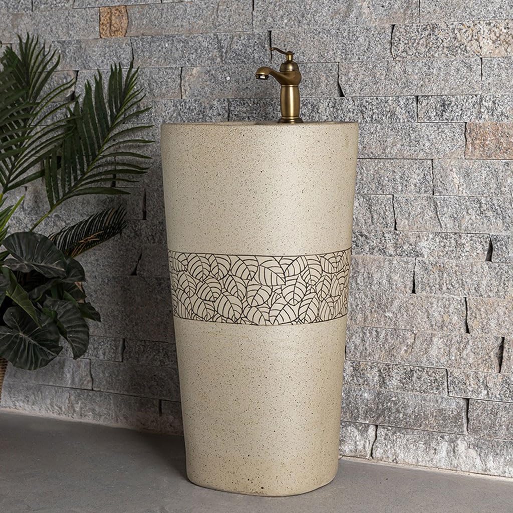 Pedestal Sinks Ceramic Column Wash Basin Balcony Bathroom Floor Integrated Home Sink (A)
