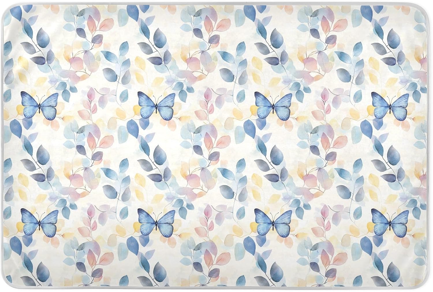 Watercolor Art Leaves Butterfly Blue Extra Large Resuable Potty Training Pee Pad Soft Absorbent Mattress Pad Breathable Bed Liners for Kids Bedwetting , 52" L x 34" W