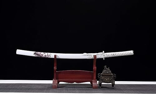 Miniatura 2 de Katana japonesa T10 hecha a mano de belleza blanca de espiga completa hecha a mano, espada samurái real templada, Katana de borde afilado