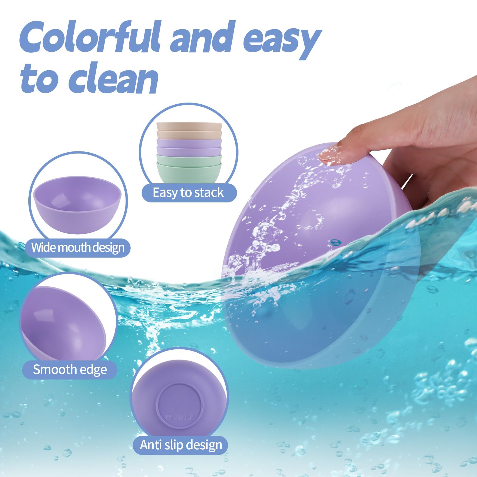 Set di 10 Ciotole in plastica, Ciotola da campeggio, riutilizzabili, senza BPA, infrangibili e leggere, Ciotole plastica,adatte per frutta,snack, per bambini e adulti