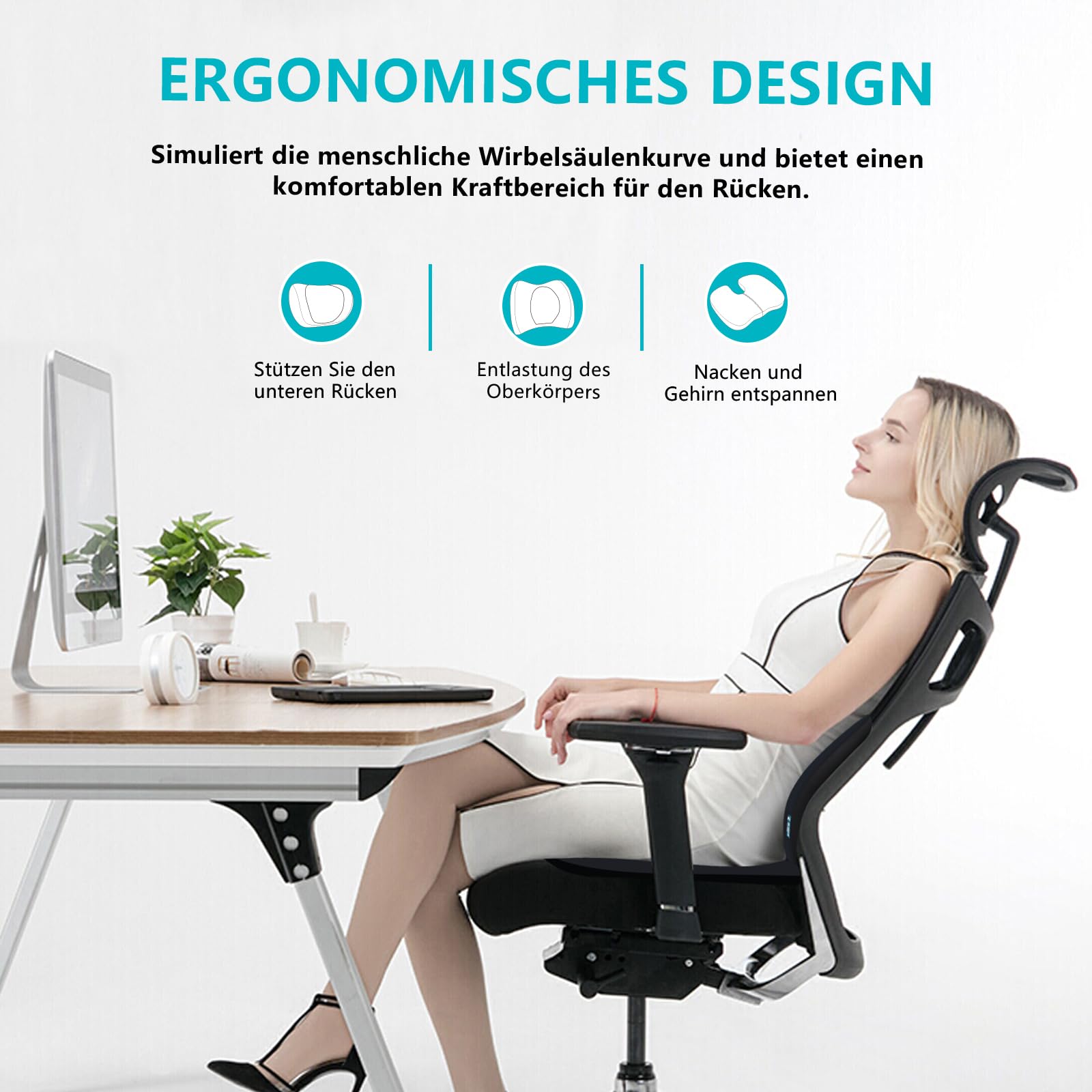 FLORICH Coussin d'assise et Coussin Lombaire en Mousse à Mémoire de Forme pour Siège de Bureau Coussin d'assise Ergonomique pour Voiture pour Siège de Voiture, Chaise de Bureaut, Type1-Noir
