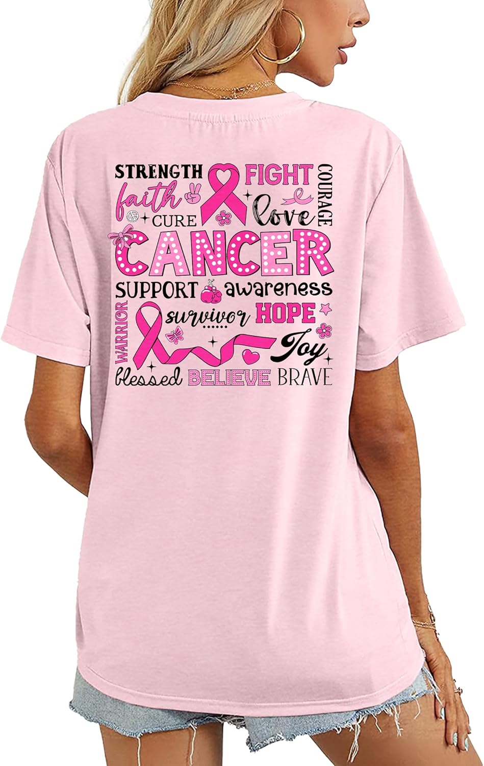 Breast Cancer Shirts Women Pink Ribbon Breast Cancer Awareness Tshirt Cancer Survivor Gifts Tee Tops - Image 5