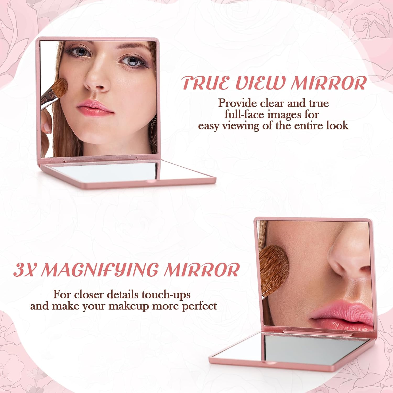 Suzile 50 Sets Rose Compact Mirrors Bulk Quinceanera Sweet 16 Party Favors for Guests Travel Portable Mirror with Thank You Tag Organza Bag for Bridal Shower Wedding Bachelorette Souvenirs(Rose Gold)