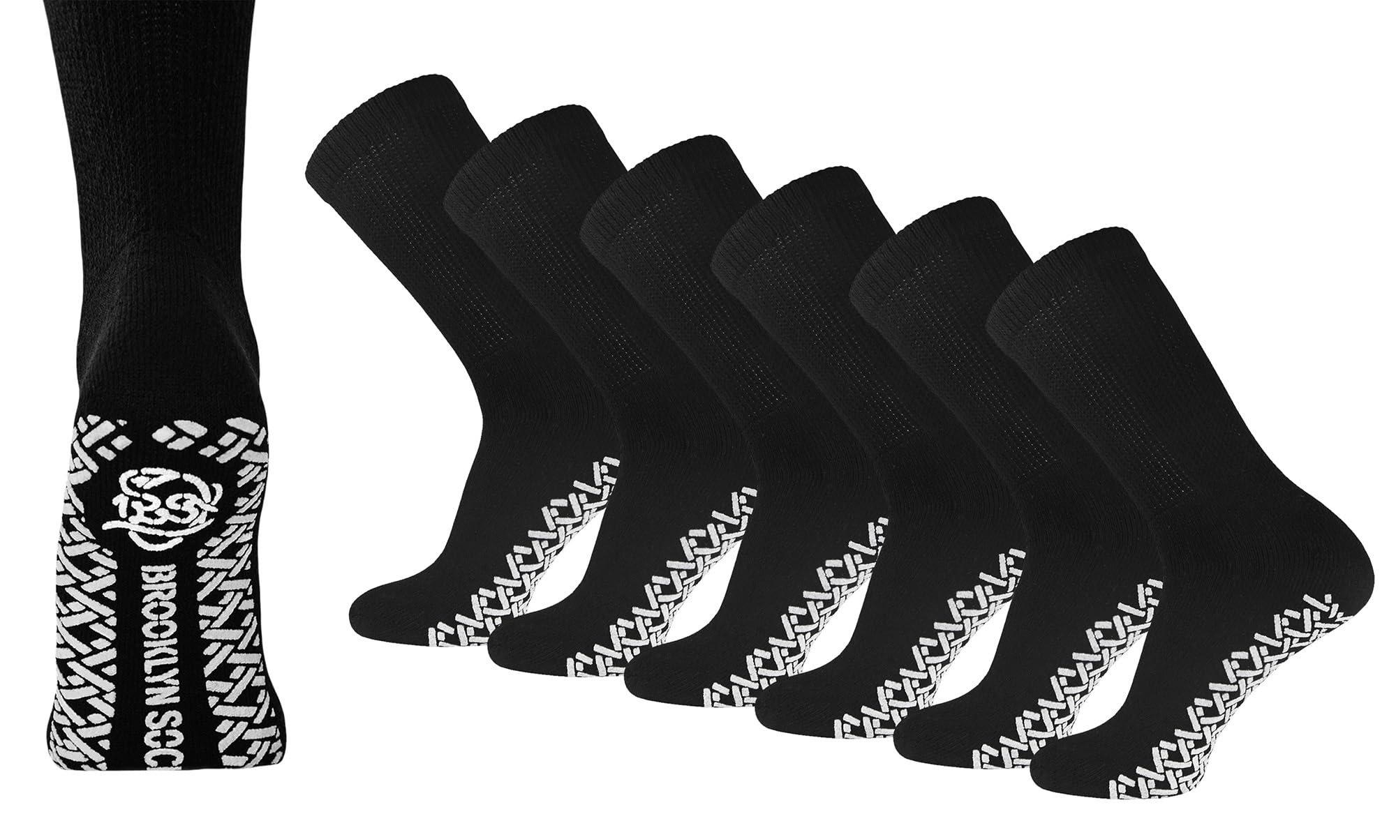 Brooklyn Socks Non-Skid Cotton Diabetic Neuropathy Crew Socks, Non-Binding Traction Control Multipack