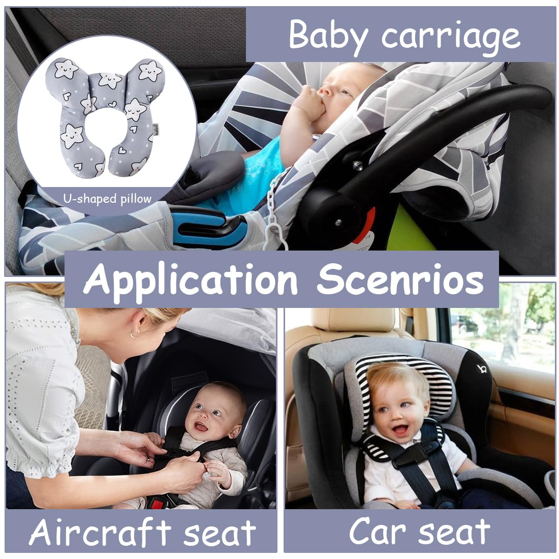 Cuscino da Viaggio per Bambini, Cuscino di supporto per la testa del bambino per neonati, Adatto per seggiolini auto, passeggini