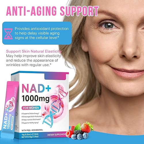 Miniatura 6 de Suplemento NAD+ para mujeres de 1000 mg - Potenciador de energía celular de alta potencia con resveratrol, PQQ, salud, suplemento de apoyo