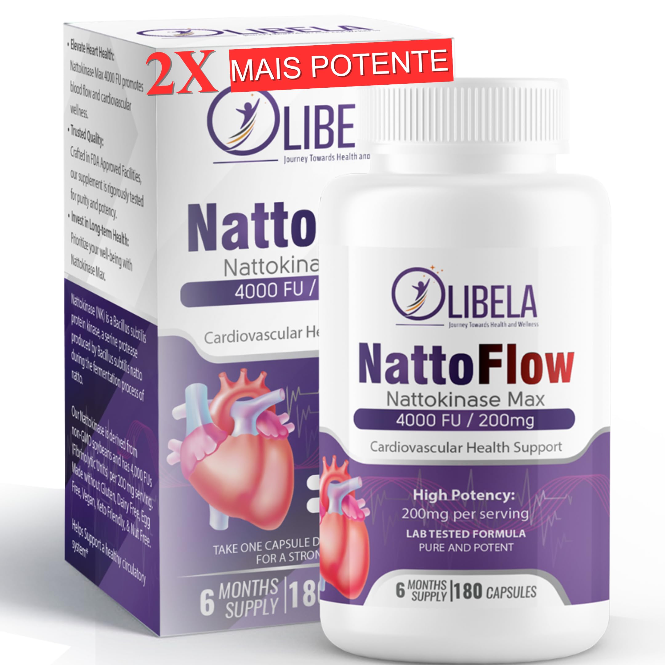OLIBELA Suplemento de Nattokinase 4.000 FU 180 cápsulas