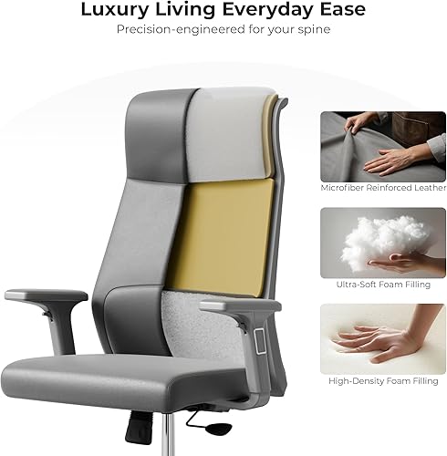 Miniatura 5 de EUREKA ERGONOMIC Valen - Silla de escritorio de cuero, silla de oficina de respaldo alto, silla de oficina de piel sintética de microfibra con