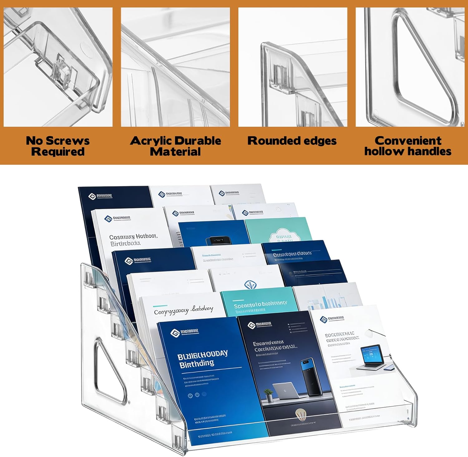 YEXEXINM 7 Tier Brochure Holder 12 x 7 inch Clear Acrylic Pamphlet Holder Display Stand Organizer Plastic Flyer Literature Magazine Booklets Menu Journals Rack for Home Office Exhibition, Pack of 2