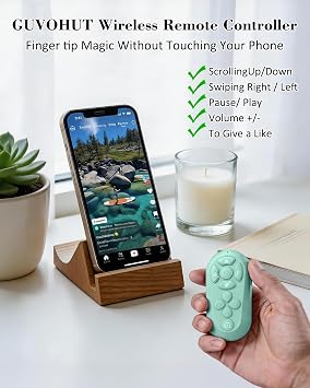 Bluetooth Remote Controller for TikTok Scrolling/Camera/Video Recording/Kindle App Compatible with iOS/Android (Eggshell Blue)