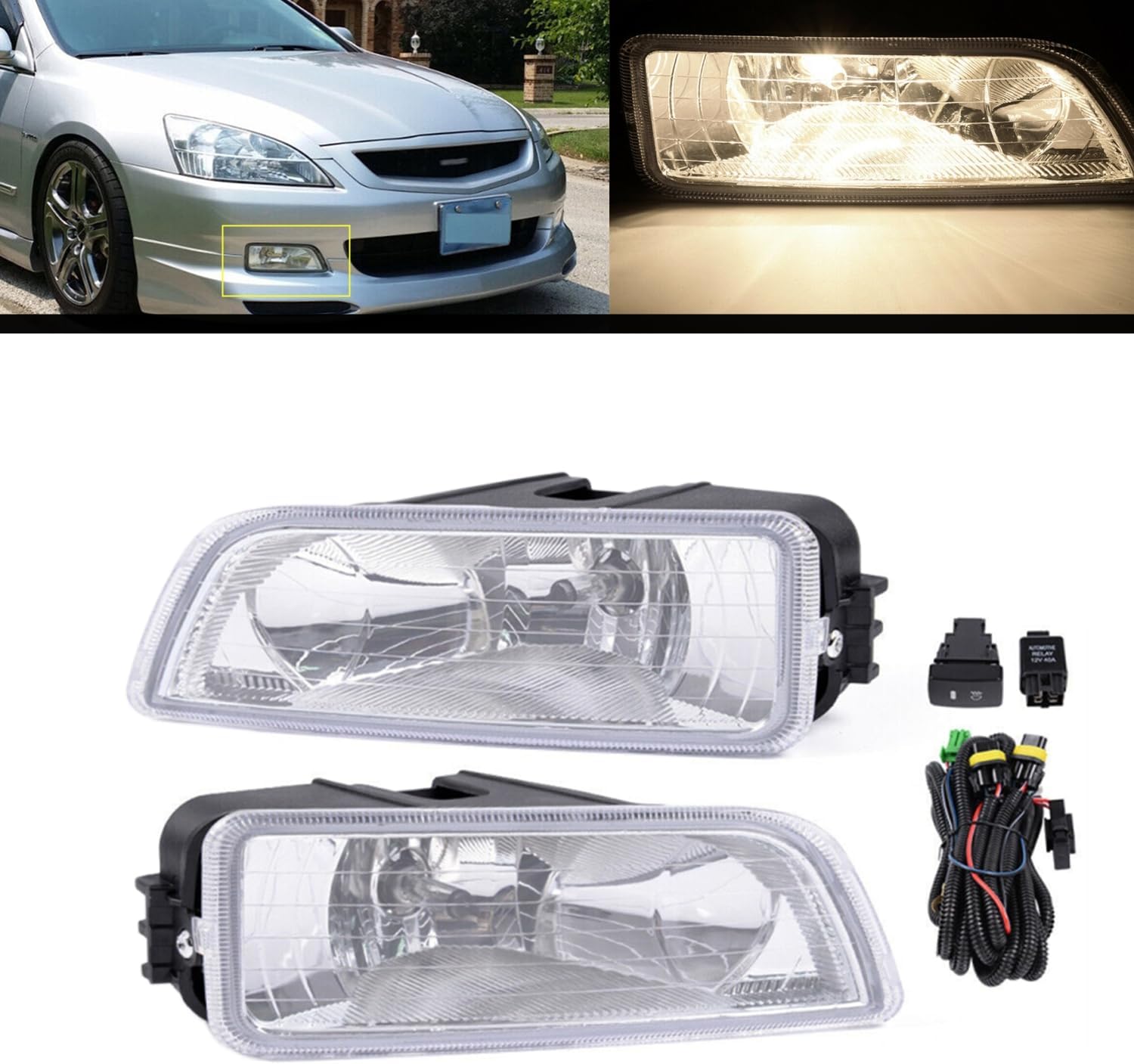 Pair of Front Bumper Fog Driving Lights with Halogen Bulbs Compatible for 2003-2007 Accord Acura TL 4DR | Fits OE WJ30014209