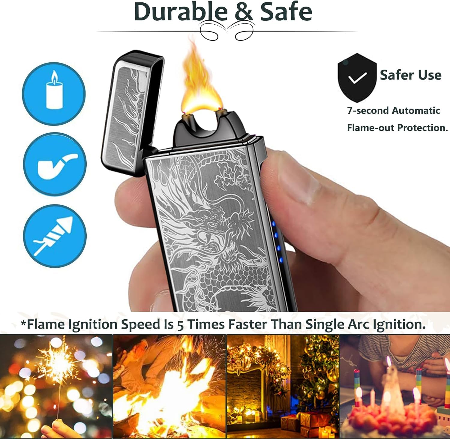 Drache Feuerzeug Sturmfeuerzeug Elektrische Feuerzeuge Feuerzeug Elektrisches mit Metallgehäuse Ladestandsanzeige und USB-C Aufladung für Kerzen Outdoor Camping Geschenk (Schwarzer Drache)