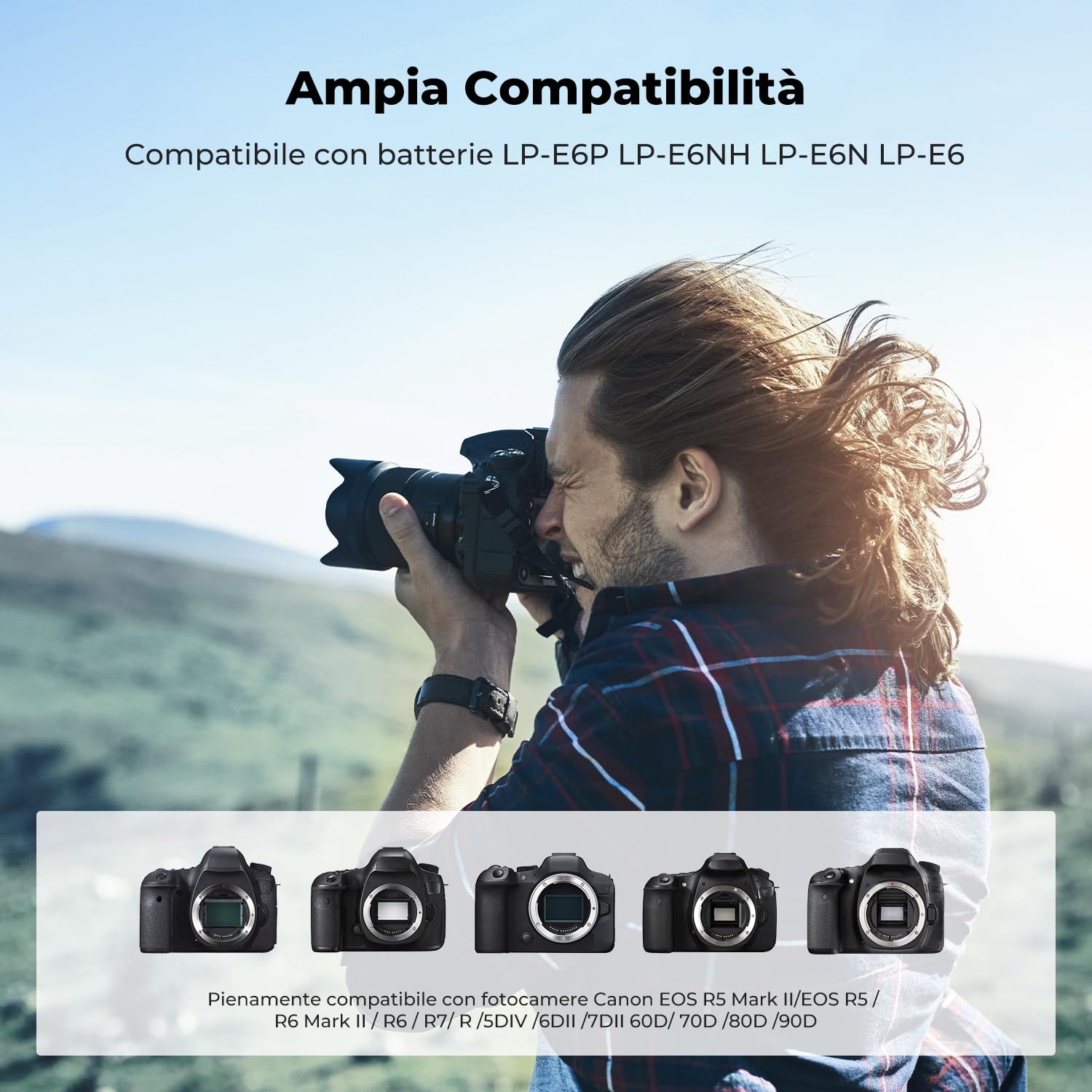 K&F CONCEPT caricabatterie triplo per batterie LP-E6P da 2400 mAh, compatibile con le fotocamere R6 Mark II/III, R5 Mark II, C50, R5, R6, R7, 5D, 6D e 7D Mark II