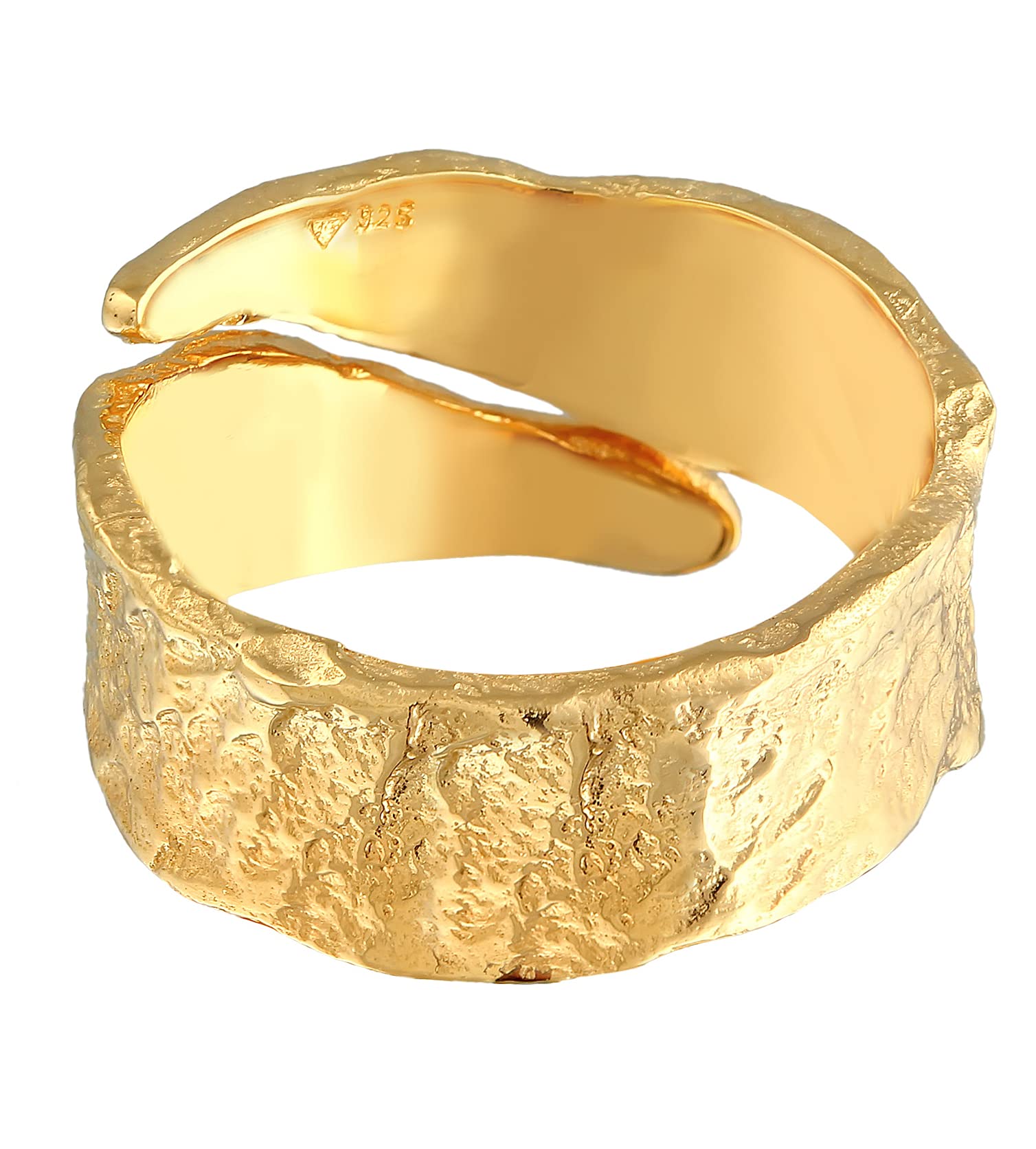 Kuzzoi Anillo para hombre de plata de ley 925 con textura artística, diseño envejecido, 12 mm de ancho, chapado en oro, anillo de plata martillada, anillo de oro para hombre, talla 60-66, 0604852121