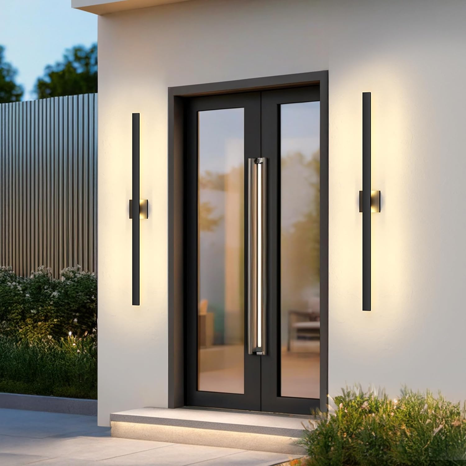 lamqee 47.2 inch aluminum long outdoor modern led wall light 3000k 3000lm, slim linear exterior lighting fixtures wall mount, waterproof black outside sconce for house porch patio garage door yard matte black 47.2"/3000lm