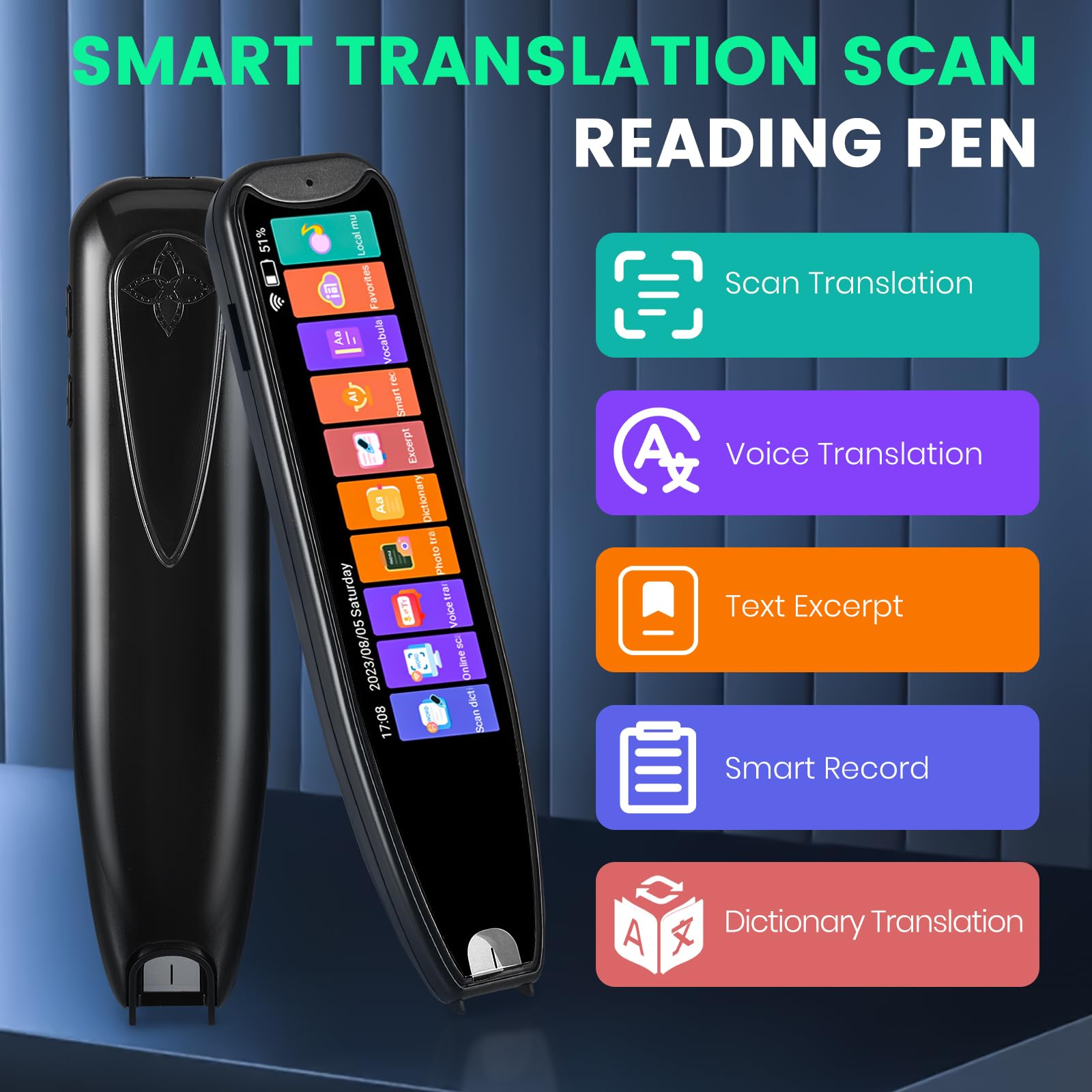 Übersetzungsstift Scanner 134 Sprachen bidirektionaler Translator WiFi Vorlesestift Offline Wörterbuch für Lernen Reisen Business Schwarz