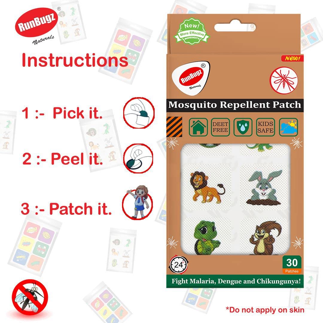 RunBugz 100% Natural Mosquito Repellent Cute Animal Patches For Kids - 30 Patches - Pack of 2 - Deet-Free - Waterproof Patches for Babies with 24 hrs Protection from Dengue, Malaria, Chikungunya 2