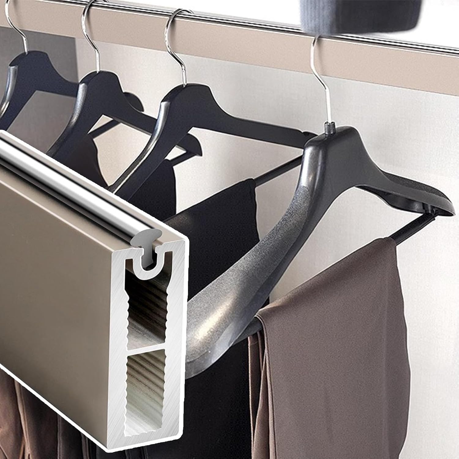 Heavy Duty Closet Rod with End Brackets, Adjustable Non-Slip Clothes Hanging Bar, Space Saver Wardrobe Pole - 120cm (47.25") Black Valet Rod for Organizing