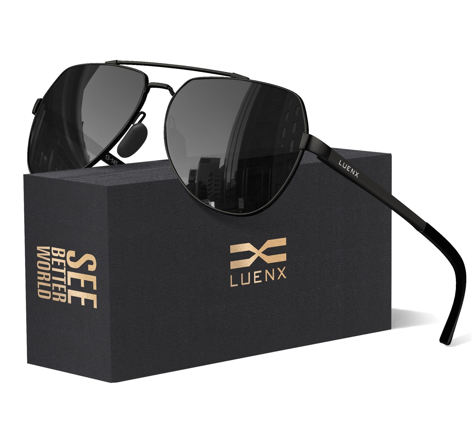 LUENX Aviator Sunglasses for Men Women Polarized New Shades Large Metal Frame - UV 400 Protection