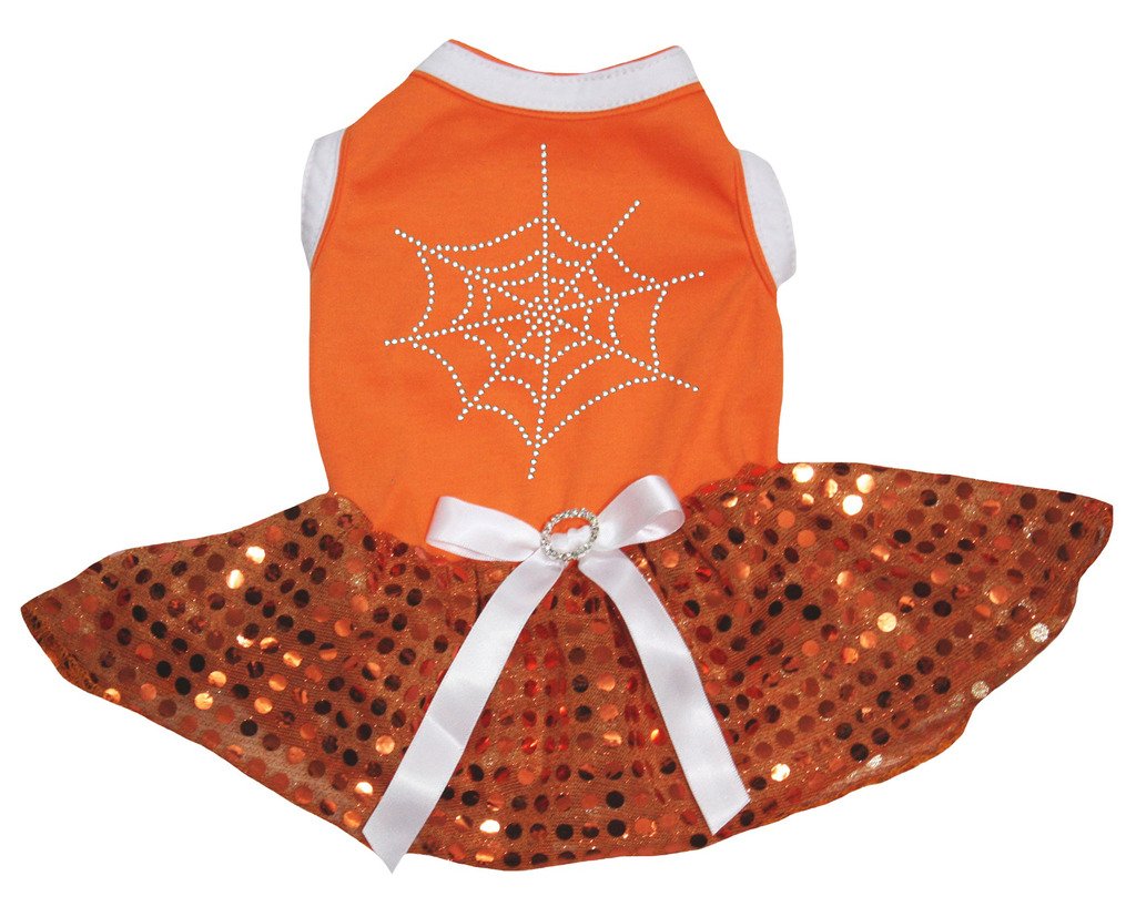 Robe tutu araignée chien S orange à strass pour Halloween