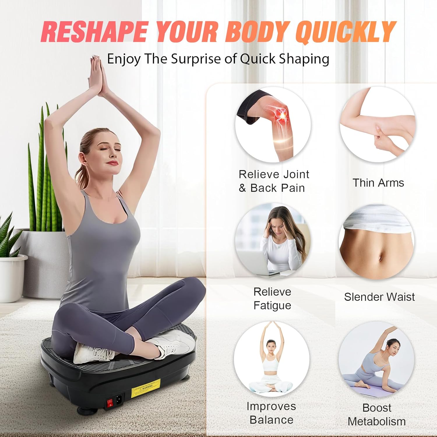 Vibration Plate Exercise Machine, 9 Preset Modes & 99-Level Full Body Workout Vibrating Plate for Lymphatic Drainage Weight Loss, 400lbs Capacity Shake Fitness Platform with Resistance Bands
