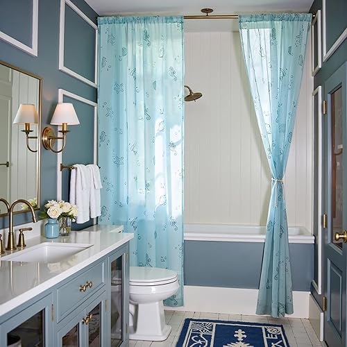 Miniatura 7 de jinchan Cortinas traslúcidas azules para sala de estar, dormitorio, cuarto de bebé, 84 pulgadas de largo, para casa de playa, gasa transparente,