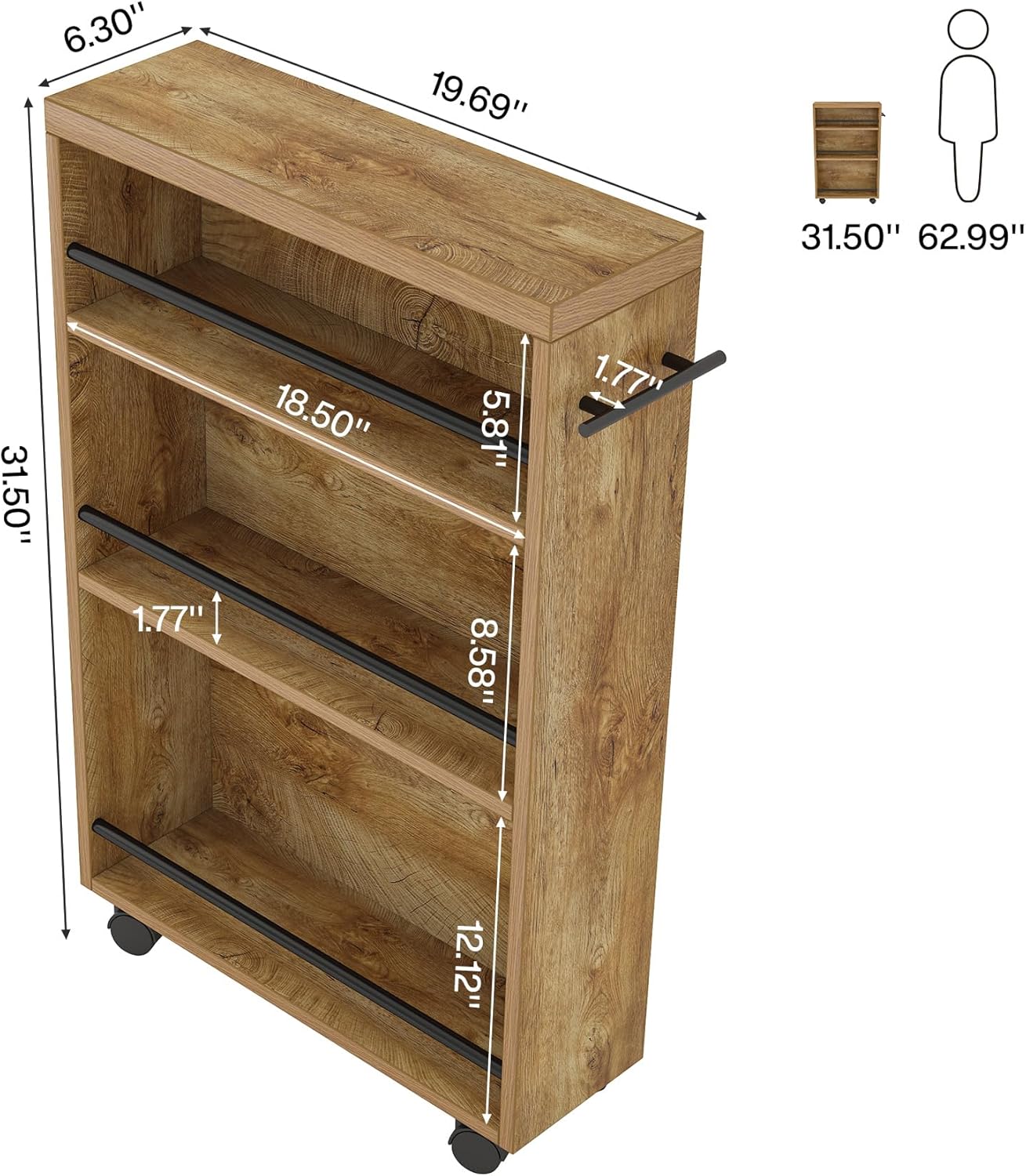 Tribesigns Slim Storage Cart, Rolling Narrow Kitchen Cart on Wheels for Small Place, 4-Tier Slide Out Slim Utility Cart Skinny Laundry Cart with Handle for Kitchen, Bathroom, Laundry (Farmhouse)