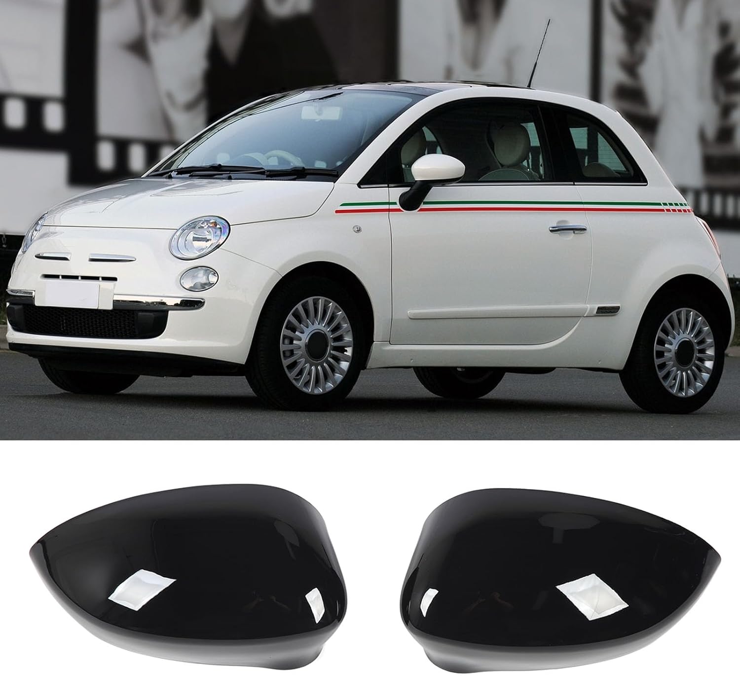 Rearview Door Mirror Cover, 2 Pcs Door Side Rearview Mirror Cover Left Right Wing Replacement for 500 2007 to 2020 (Glossy Black