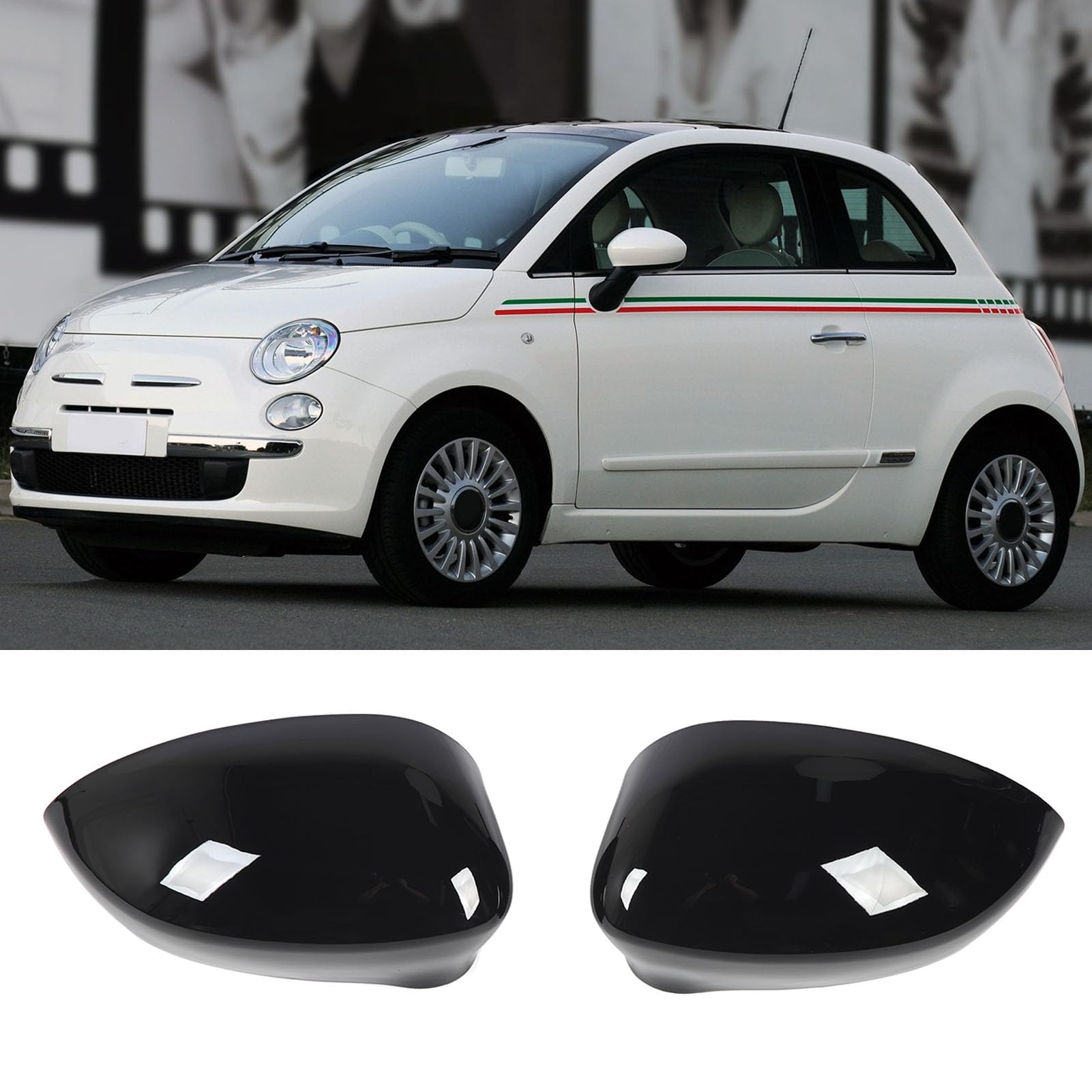 Copertura Specchietto Retrovisore, Sostituzione Protezione Alloggiamento Specchietto Retrovisore Porta Laterale per Fiat 500 Dal 2007 Al 2020, Protezione Tappo Retrovisore (nero
