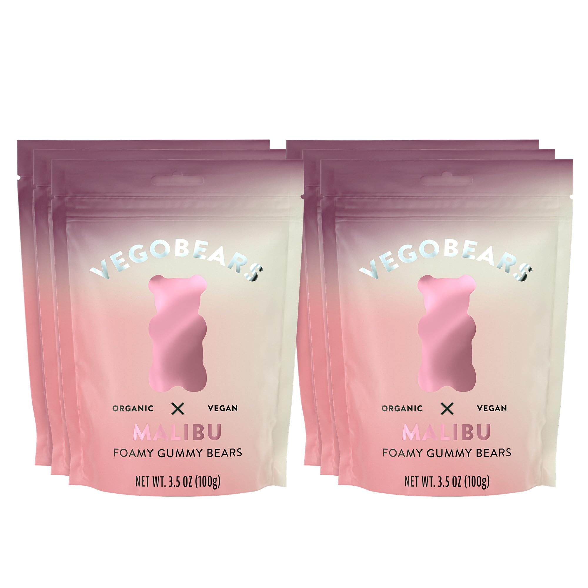 Candy People VegoBears Malibu Vegan Gummy Bears Foamy Organic Gummy Bears, Non-GMO Cherry & Raspberry Gummies 3.5 Ounce (6 Pack)