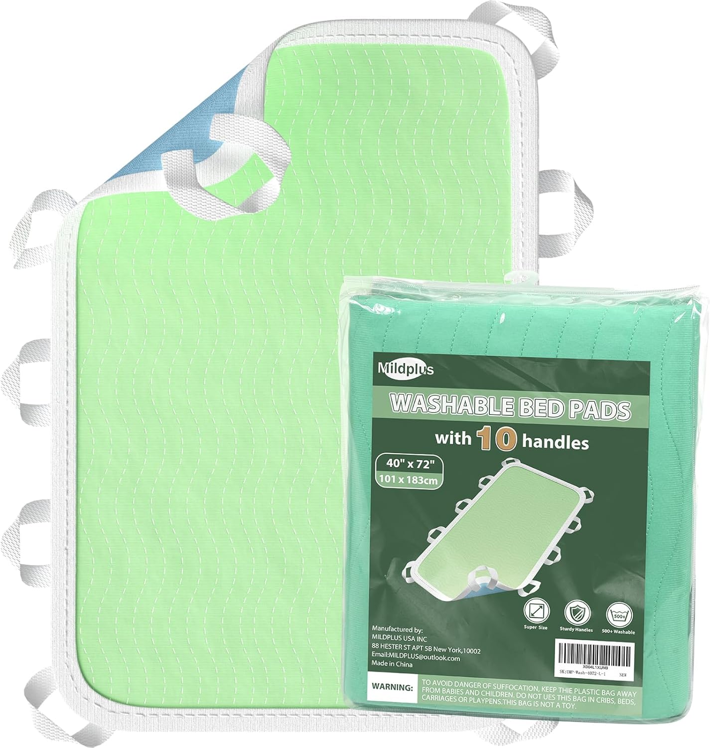 Washable Bed Pads with 10 Sturdy Handles 40 72  Extra Large Reusable Underpads 4-Layers Leakproof Chucks Pads Washable for Incontinence (Green,1 Pack)