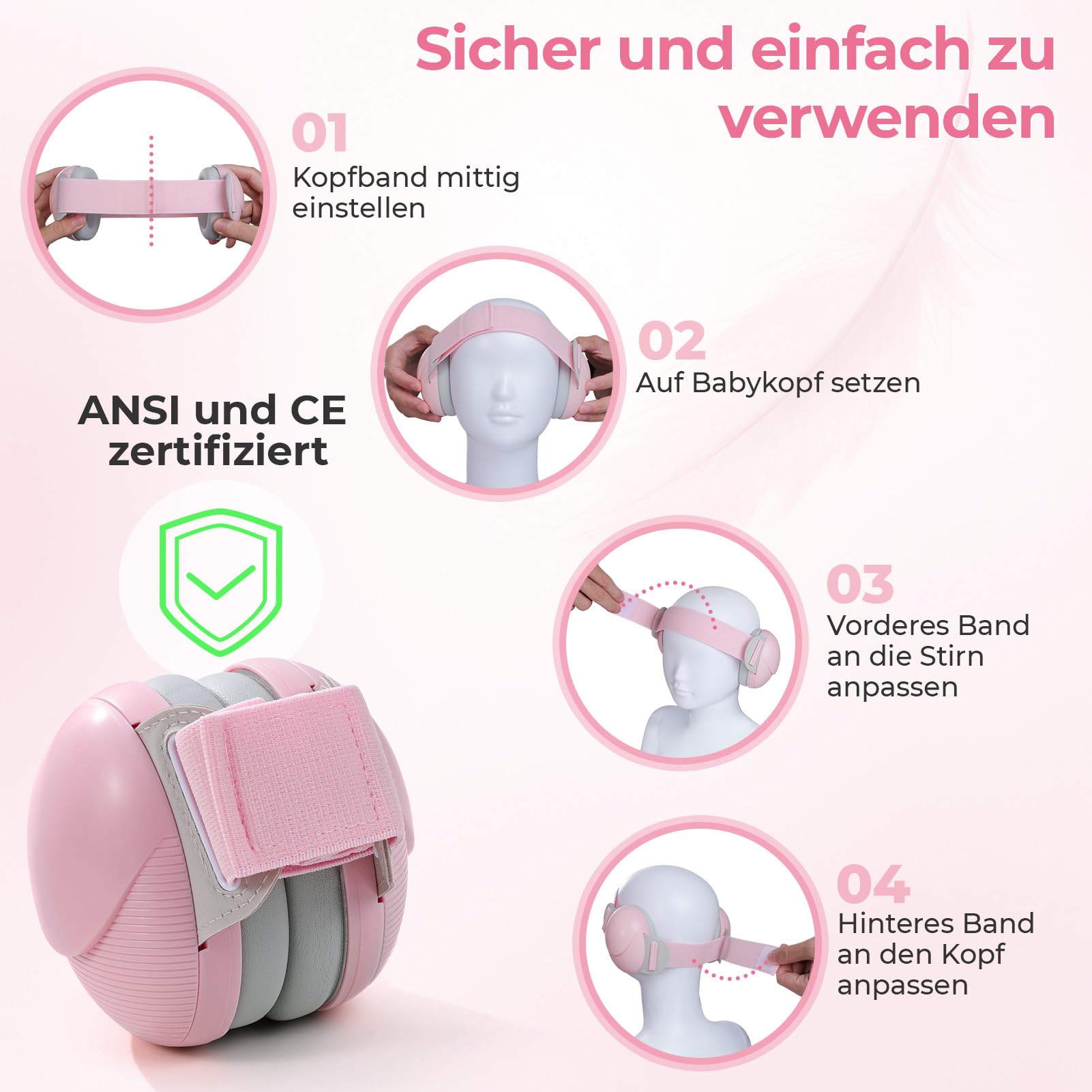 Baby-Gehörschutz, Verstellbare Ohrenschützer für Babys von 0 bis 48 Monaten, CE- und ANSI-zertifizierte 25 dB Baby-Gehörschutzkopfhörer für Flugzeuge, Schlaf
