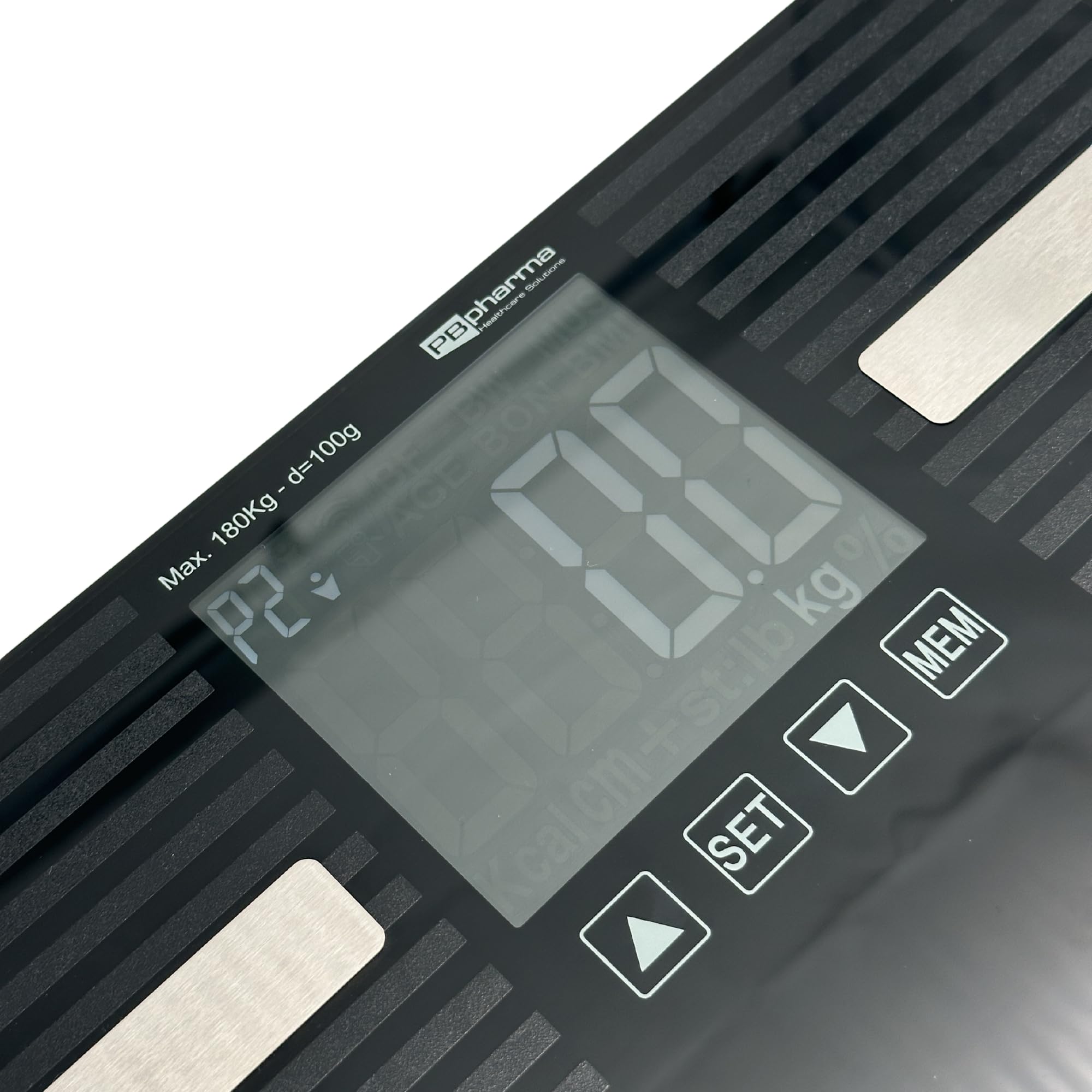 Bilancia Pesa Persone Digitale, Vetro Temperato, Antracite con 6 Differenti Parametri Corporei: Peso, Massa Grassa, Idratazione corporea, Massa Ossea, Massa Muscolare, Metabolismo Basale.