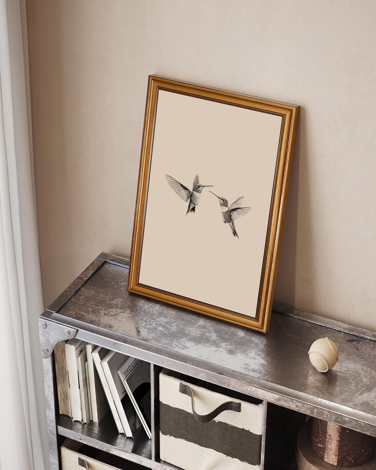 InSimSea Gold Framed Canvas Prints Wall Art, Vintage Birds Decor, Two Hummingbirds Sketch Paintings Farmhouse Large Wall Decor Aesthetic, Minimalist Pictures for Bedroom Living Room, 16x24inch