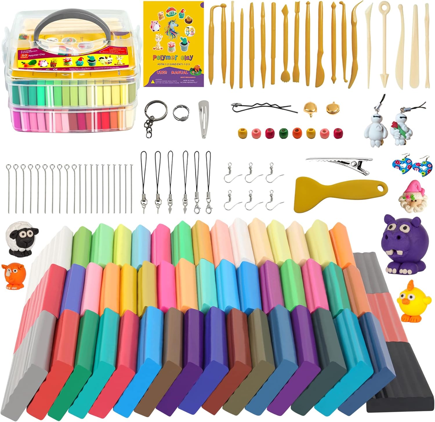 Aestd-ST Polymer Clay Kits, 50 Colors Oven Bake Modeling Clay for Kids, Non-Toxic Non-Sticky Molding Clay with Sculpting Tools and DIY Accessories, Holiday Gift for Children and Artists. : Arts, Crafts & Sewing