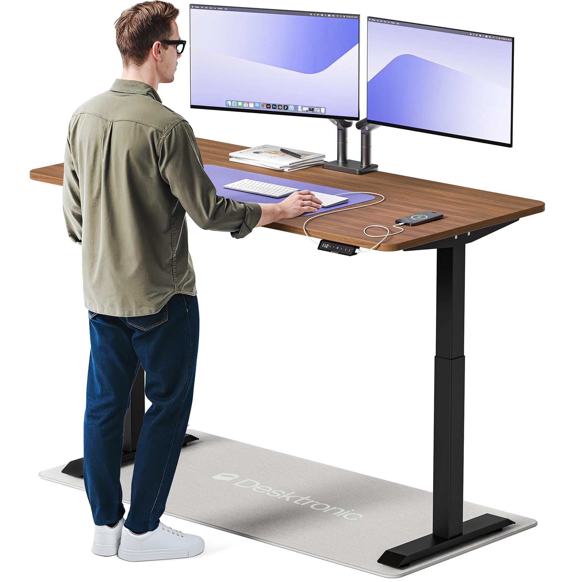 Desktronic Bureau Assis Debout Électrique 160x80cm - Bureau Réglable en Hauteur à Moteurs Électriques Doubles - Commande Tactile - USB - Mémoire - Plateau Bois Européen - Table Assis-Debout
