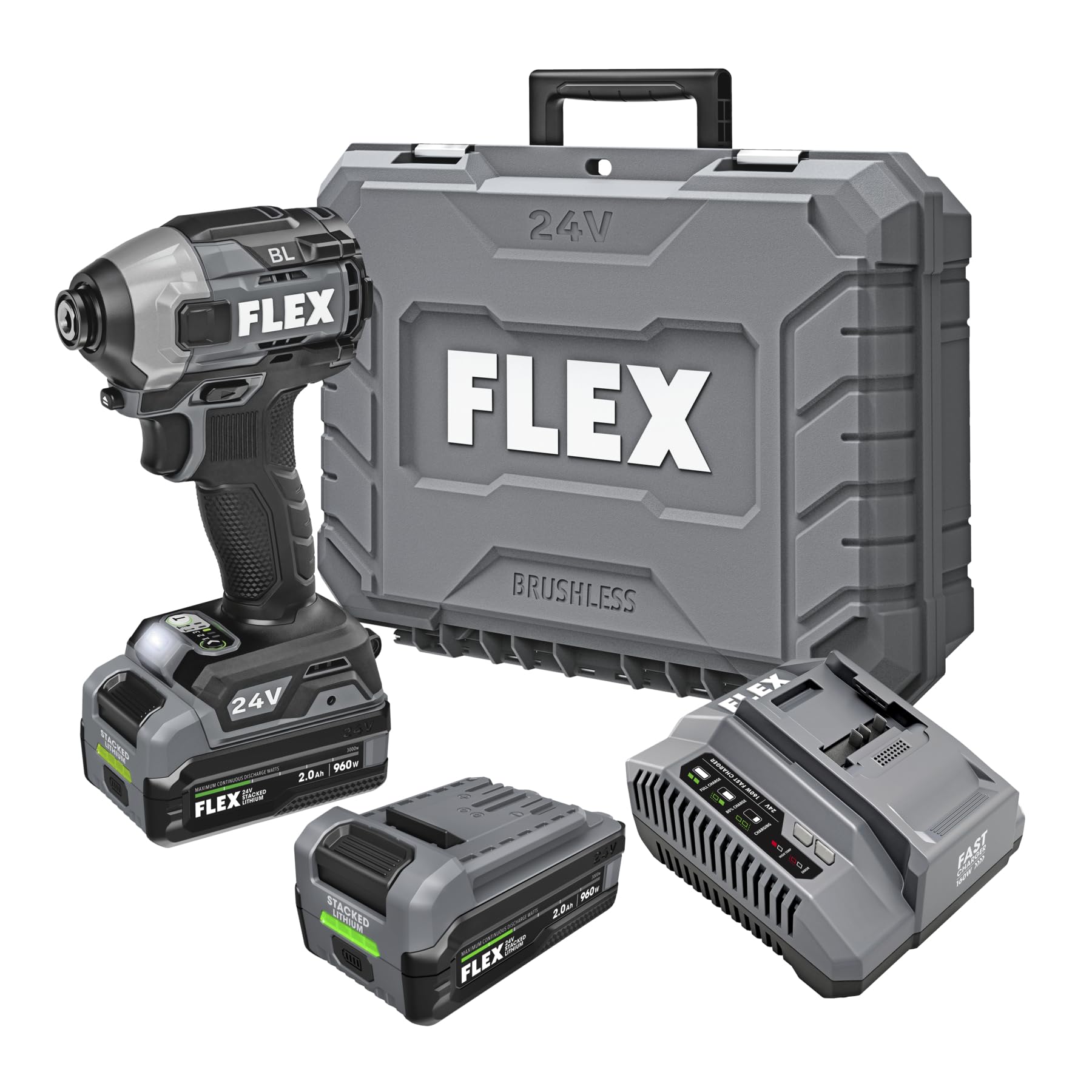 FLEX 24V Brushless Cordless 1/4-Inch 2,500 In-Lbs Torque Quick Eject Hex Impact Driver Multi-Mode Kit with