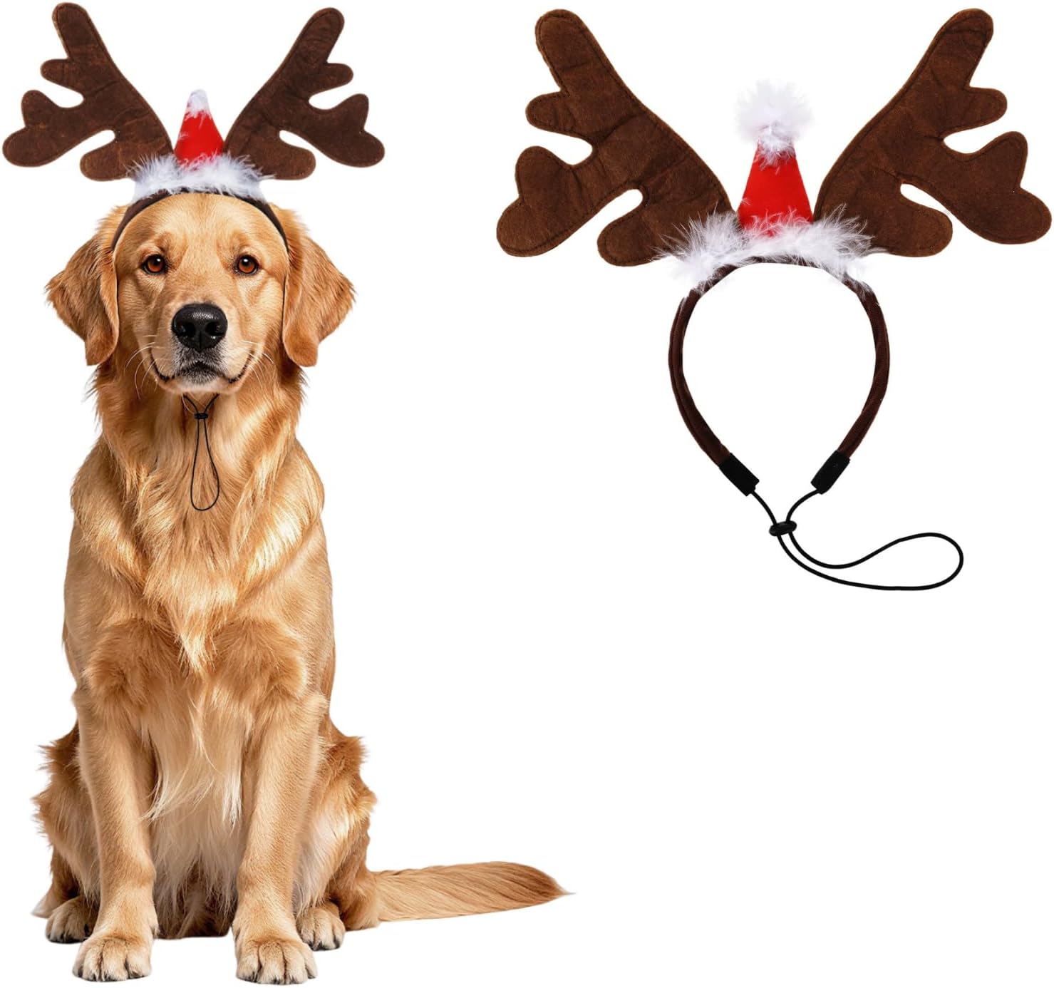 Disfraz de Reno con Antenas y Gorro de Santa para Perro Talla Grande